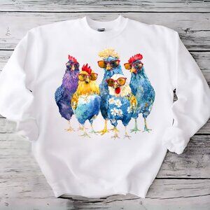 Chickens White Crewneck Sweatshirt